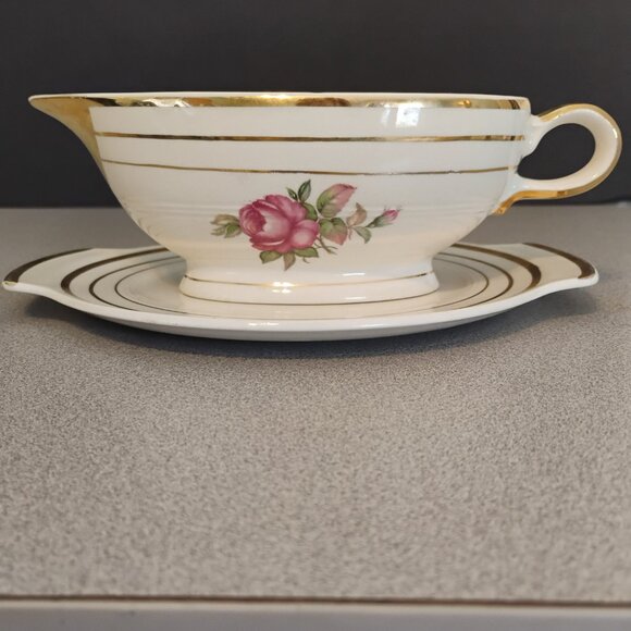 Salem China Vintage Mount Vernon Pattern Gravy Boat and Tray, Rare - Picture 2 of 7